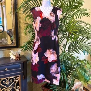 Calvin Klein Black Floral Scuba Dress, Size 6